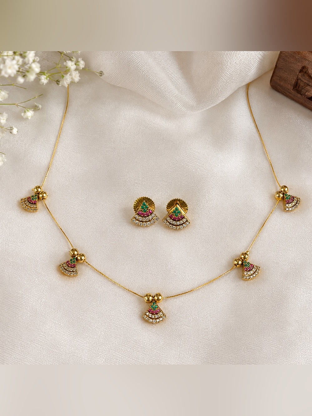Gold-Tone Multicolor Pendant Necklace & Stud Earrings Set